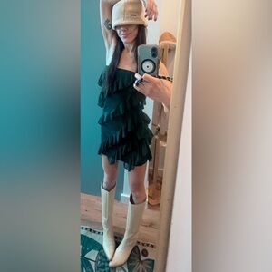 Green ruffled tube dress- fun!